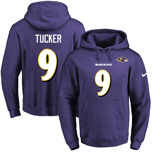 Nike Ravens #9 Justin Tucker Purple Name & Number Pullover NFL Hoodie